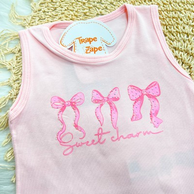 Conj. Regata Lacinhos e Short Saia com Strass - Rosa